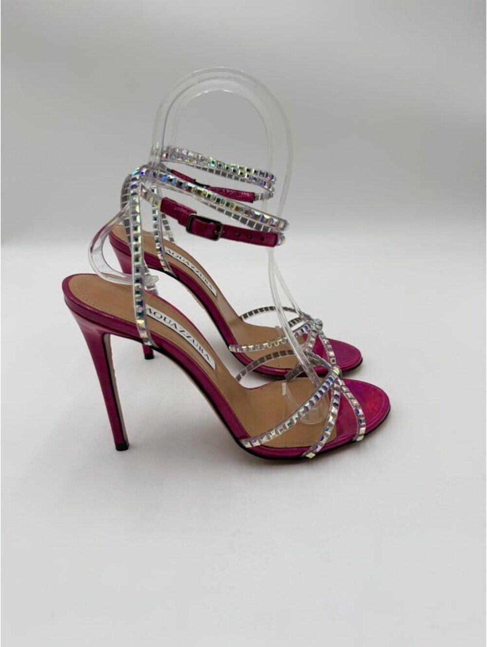 Women’s Aquazzura Dance Plexi Leather & PVC Sandals Pink Size 35